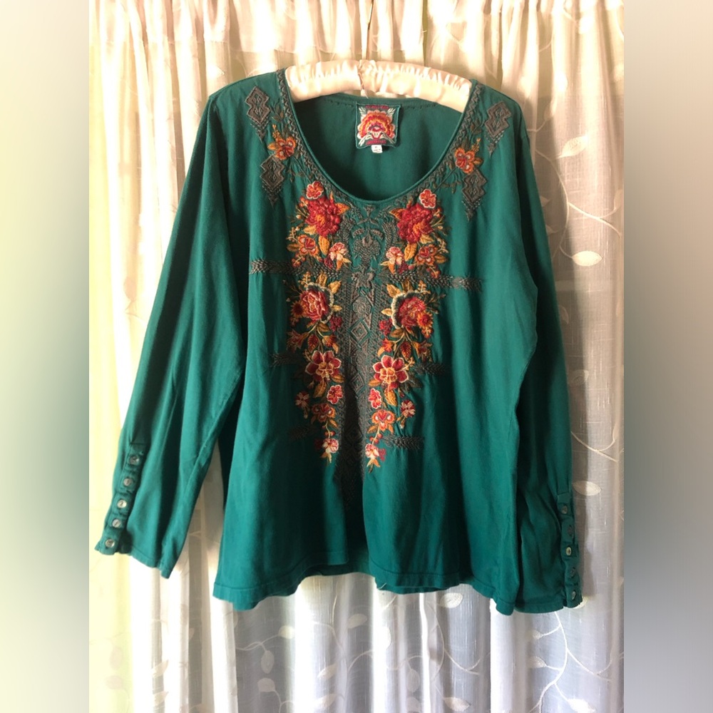 Johnny Was Embroidered long sleeve V neck
